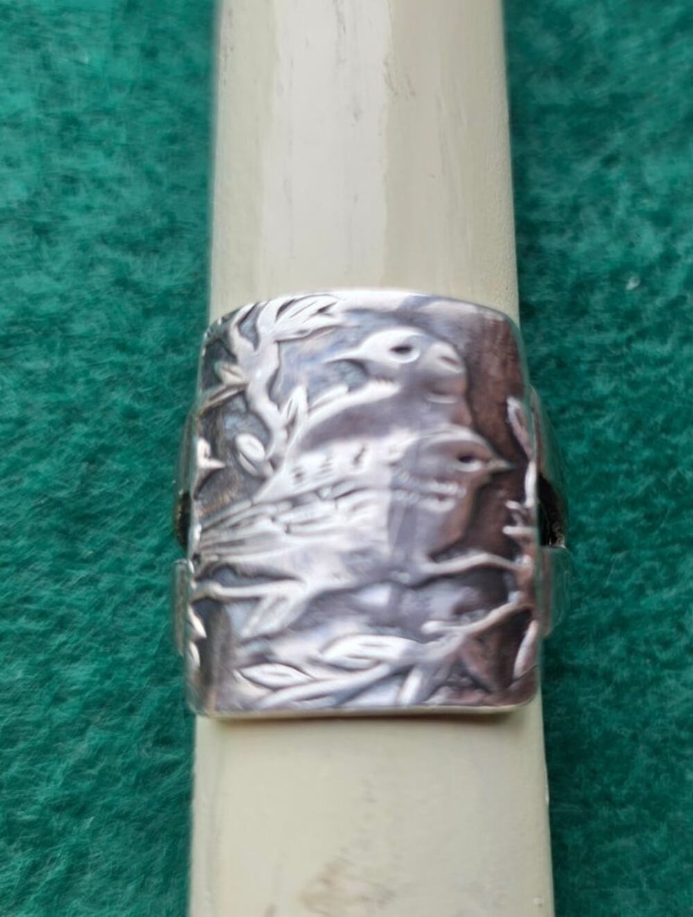 Vintage Love Birds engraved ring 925 sterling silver